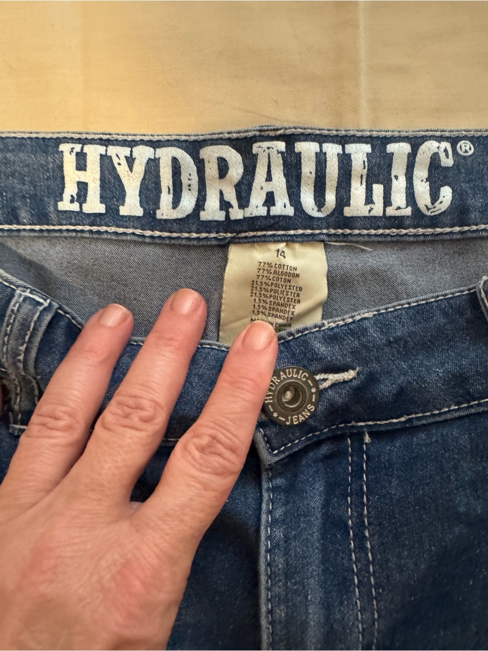 Hydraulic Cropped Jeans Size 14 Blue Denim Crochet Cuff Boho Stretch - Picture 6 of 7